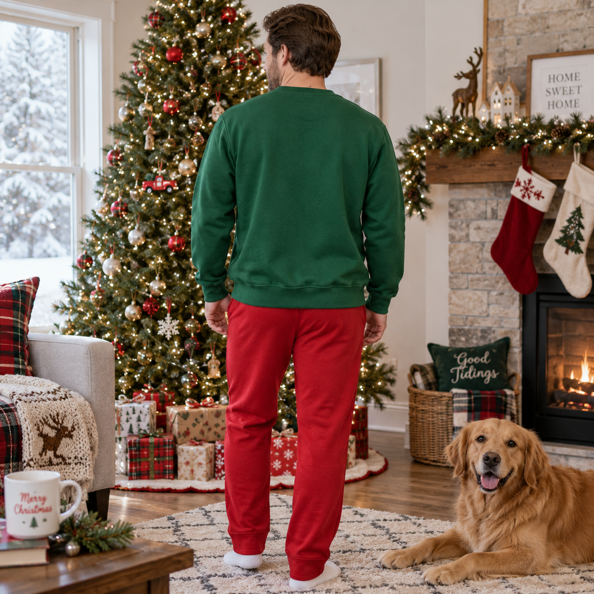 Christmas Sweatshirt with Ripped Muscular Chest Falling Elf Graphic