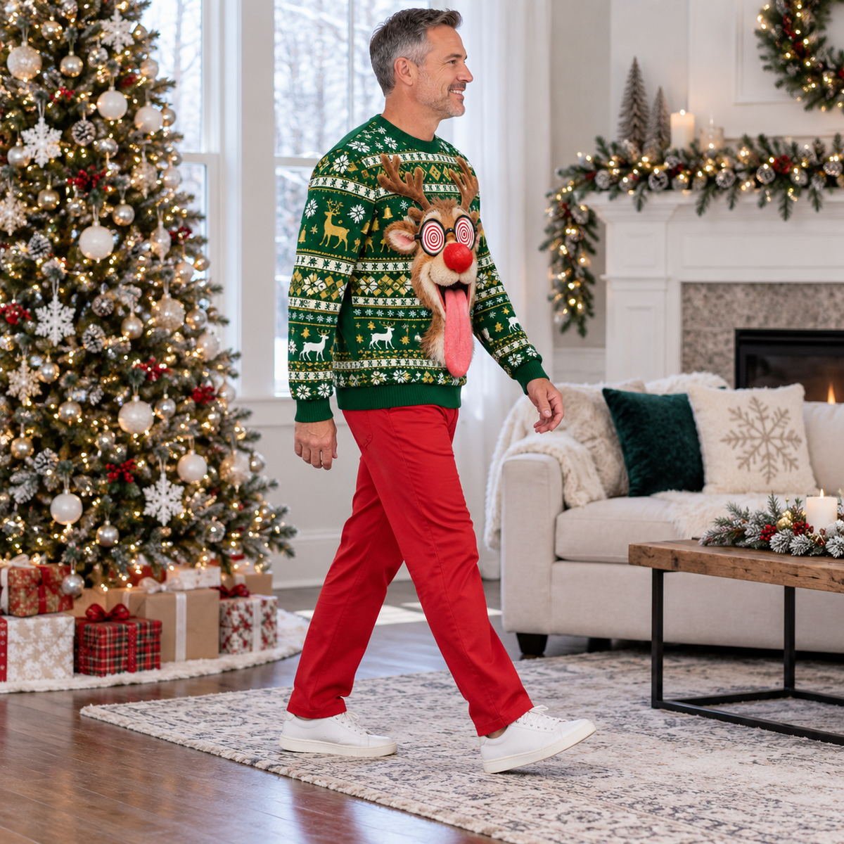Funny Christmas Sweatshirt Hypnotic 3D Tongue Graphic Pullover