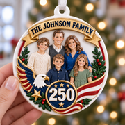 Christmas Tree Hanging Medallion Patriotic American 250 Family Portrait - 3D Relief Ornament