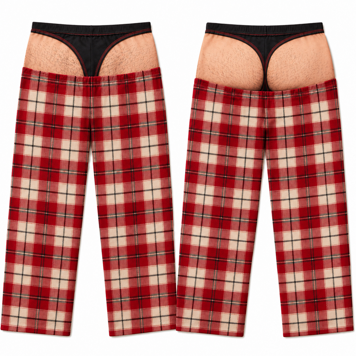 Men's Novelty Plaid Pajama Pants with Fake Sagging Briefs Print