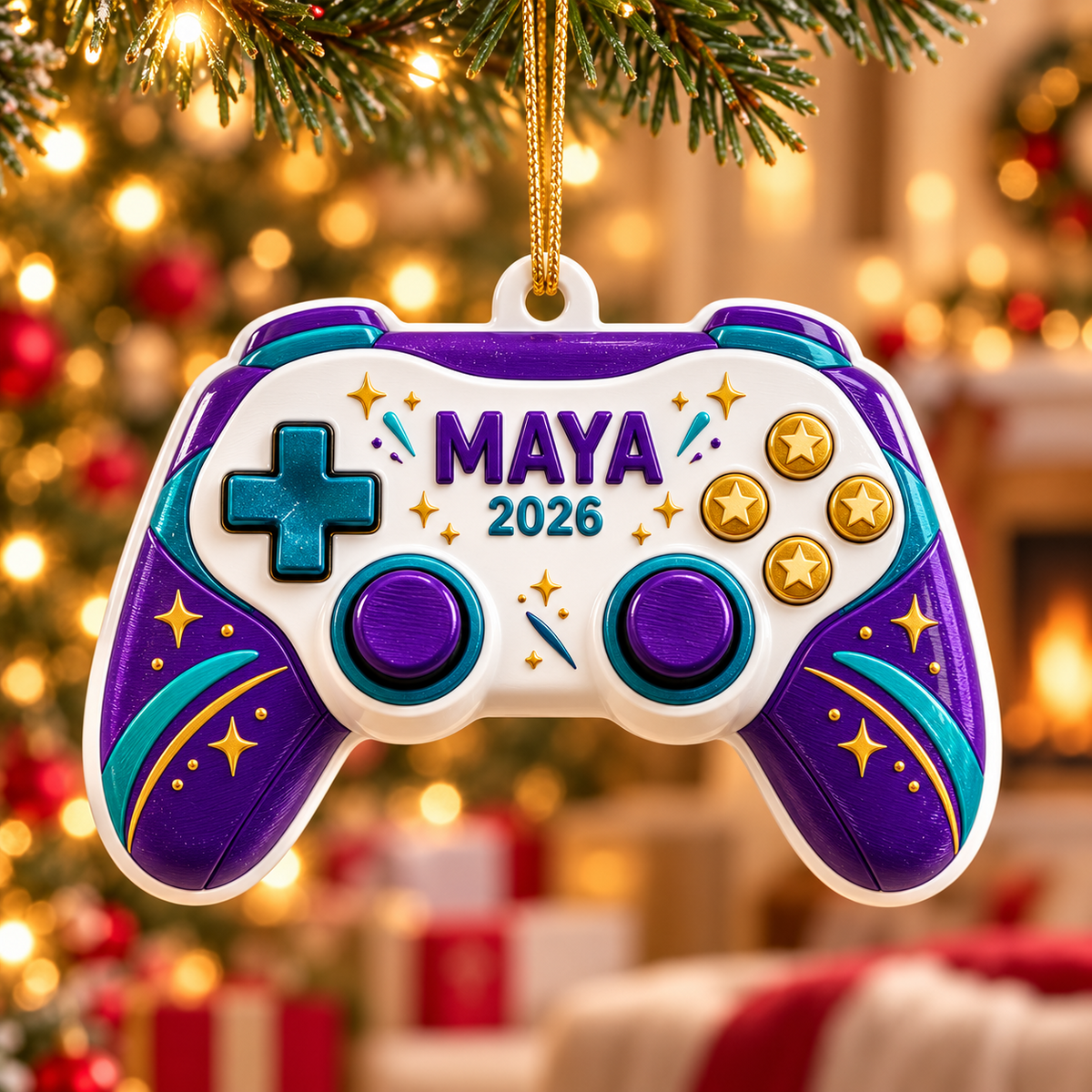 Video Game Controller Acrylic Holiday Keepsake with Star Accents - 3D Relief Ornament