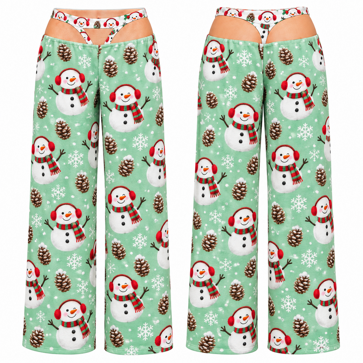 Womens Christmas Cutout Pajama Pants Holiday Print Lounge Bottoms