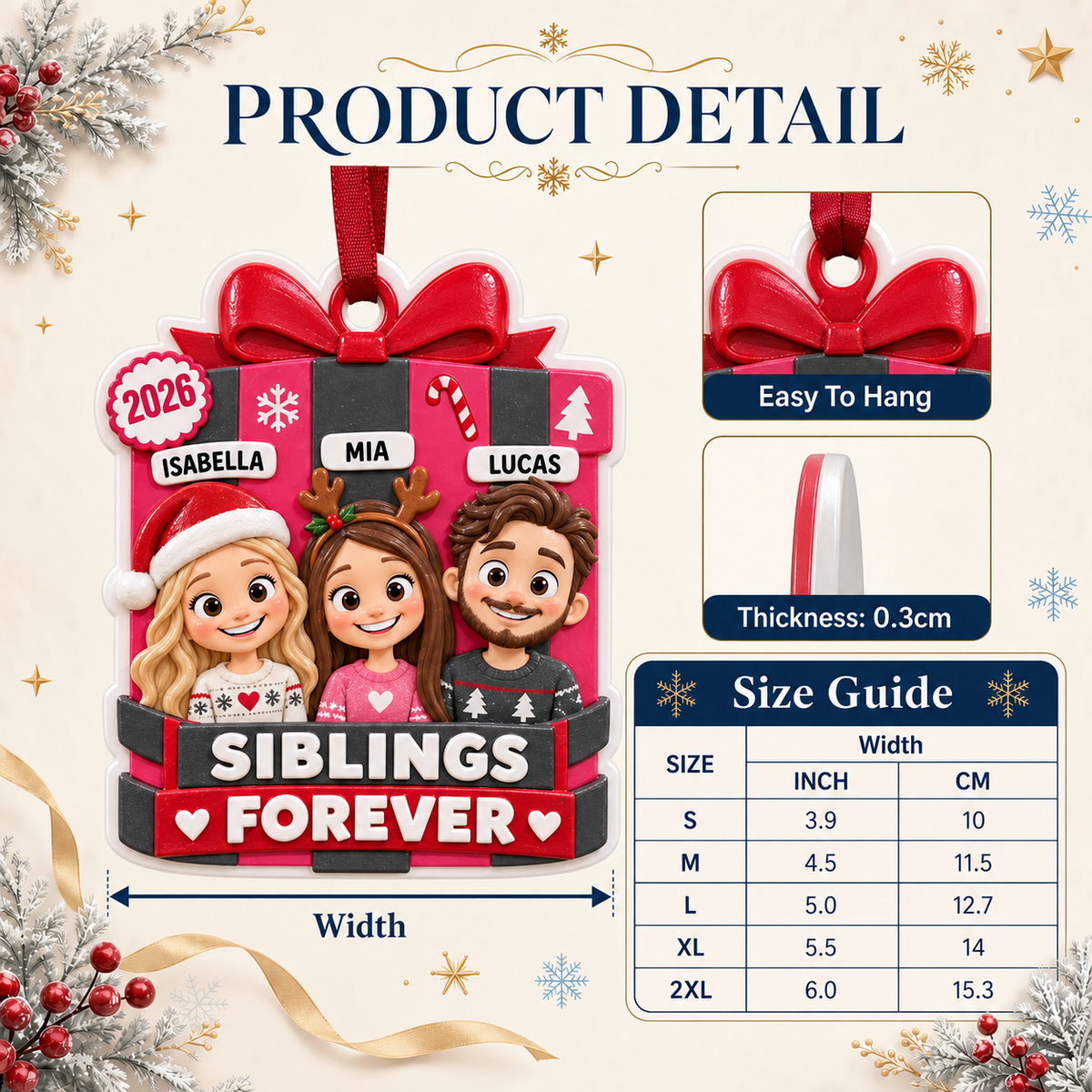 Siblings Forever Christmas Present Box Holiday Hanging Keepsake - 3D Relief Ornament