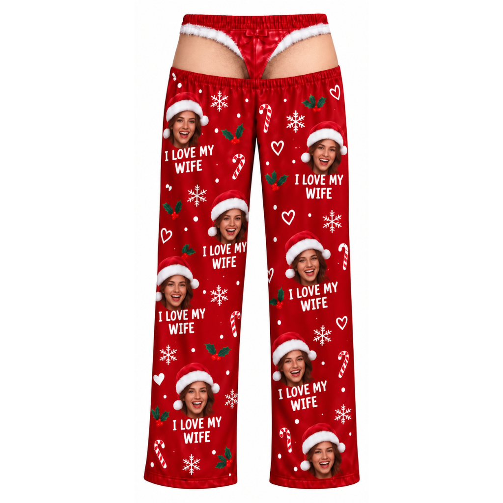 Christmas Pajama Pants Red Novelty Holiday Sleep Bottoms Wide Leg