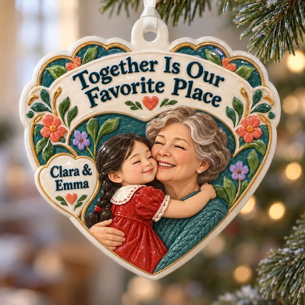 Grandmother and Granddaughter Heart Holiday Keepsake - 3D Relief Ornament