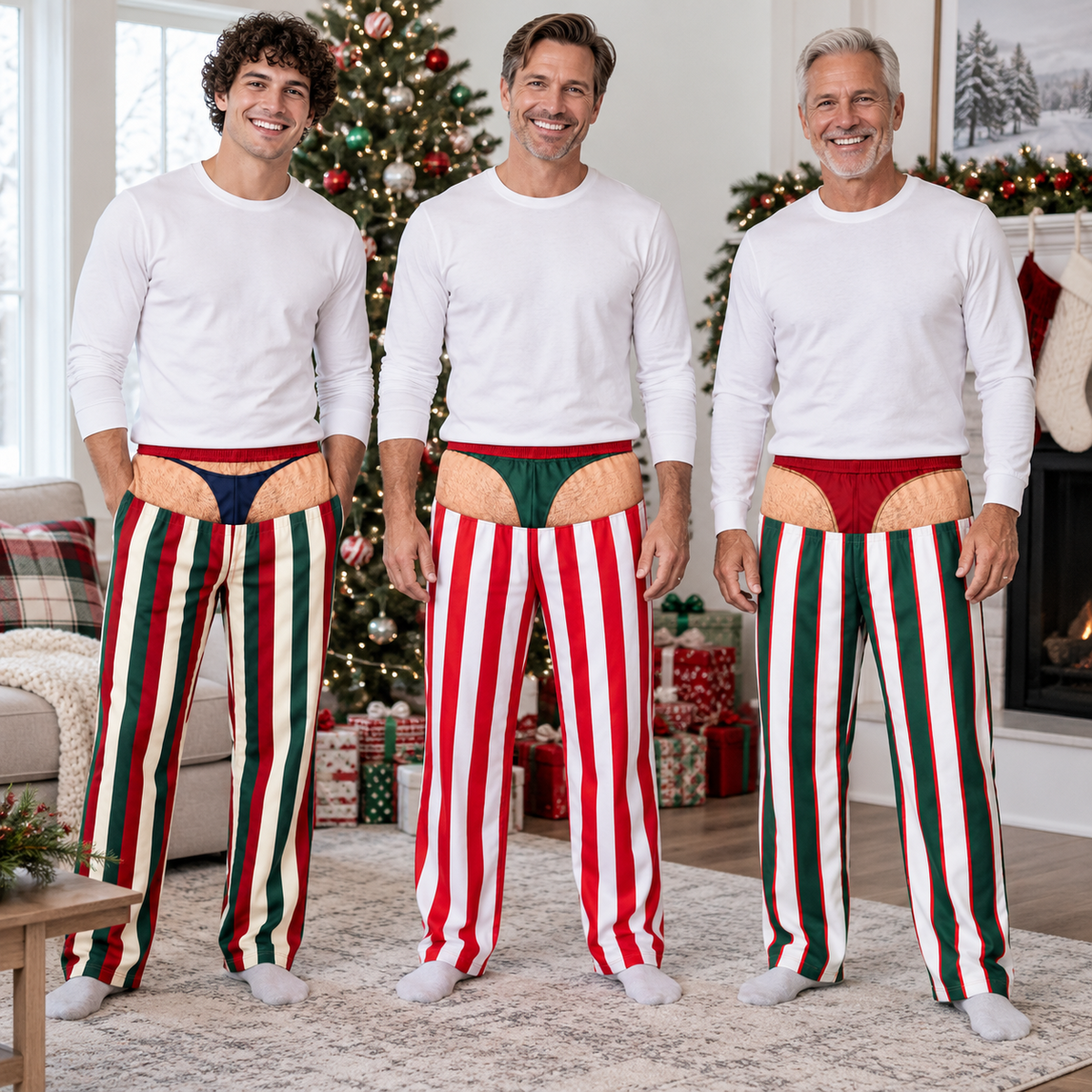 Mens Pajama Pants Striped Novelty Christmas Gag Print Loungewear