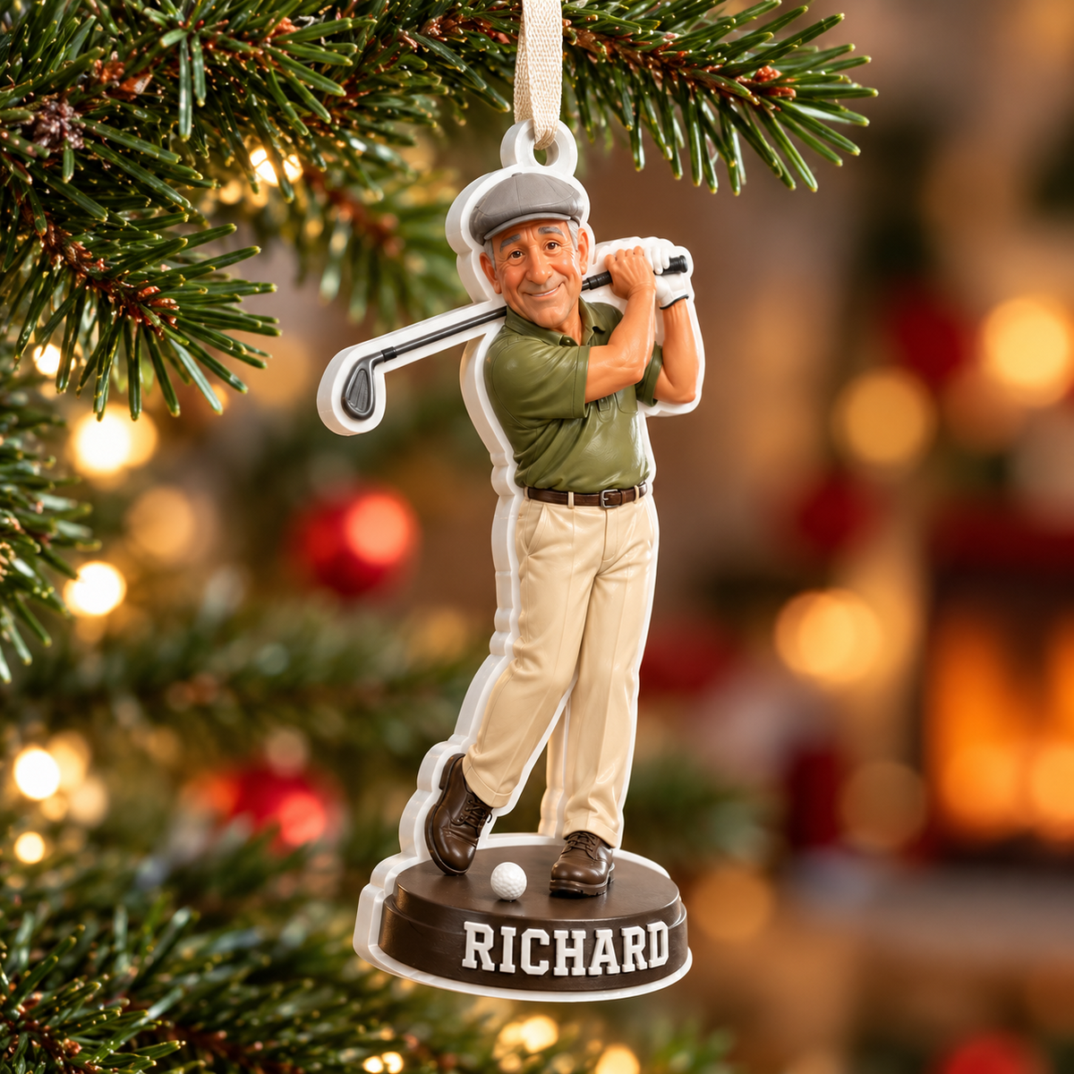 Male Golfer Figurine Acrylic Hanging Keepsake with Ribbon - 3D Relief Ornament