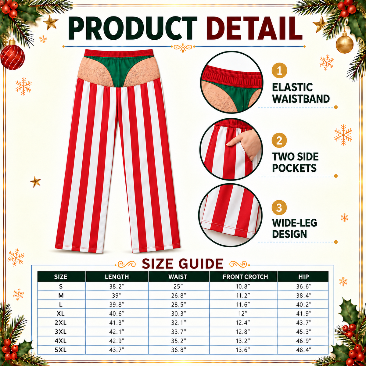 Mens Pajama Pants Striped Novelty Christmas Gag Print Loungewear