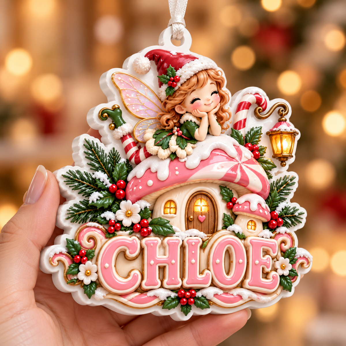 Christmas Fairy Mushroom House Acrylic Hanging Holiday Decor - 3D Relief Ornament