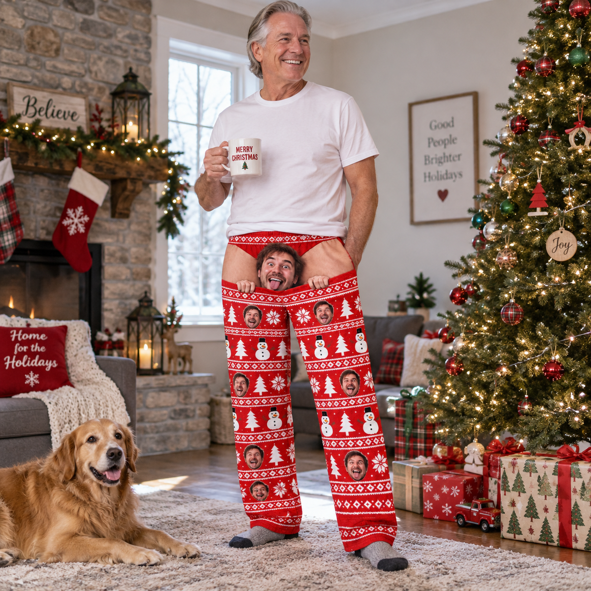 Mens Christmas Pajama Pants Fair Isle Holiday Print Lounge Bottoms