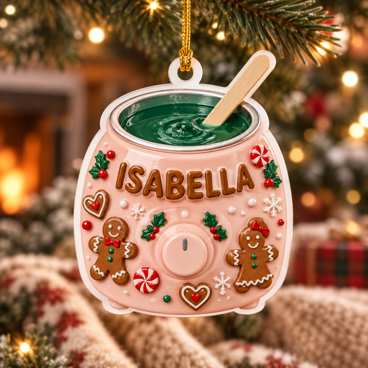 Pink Wax Warmer Esthetician Holiday Gingerbread Tree Decor - 3D Relief Ornament