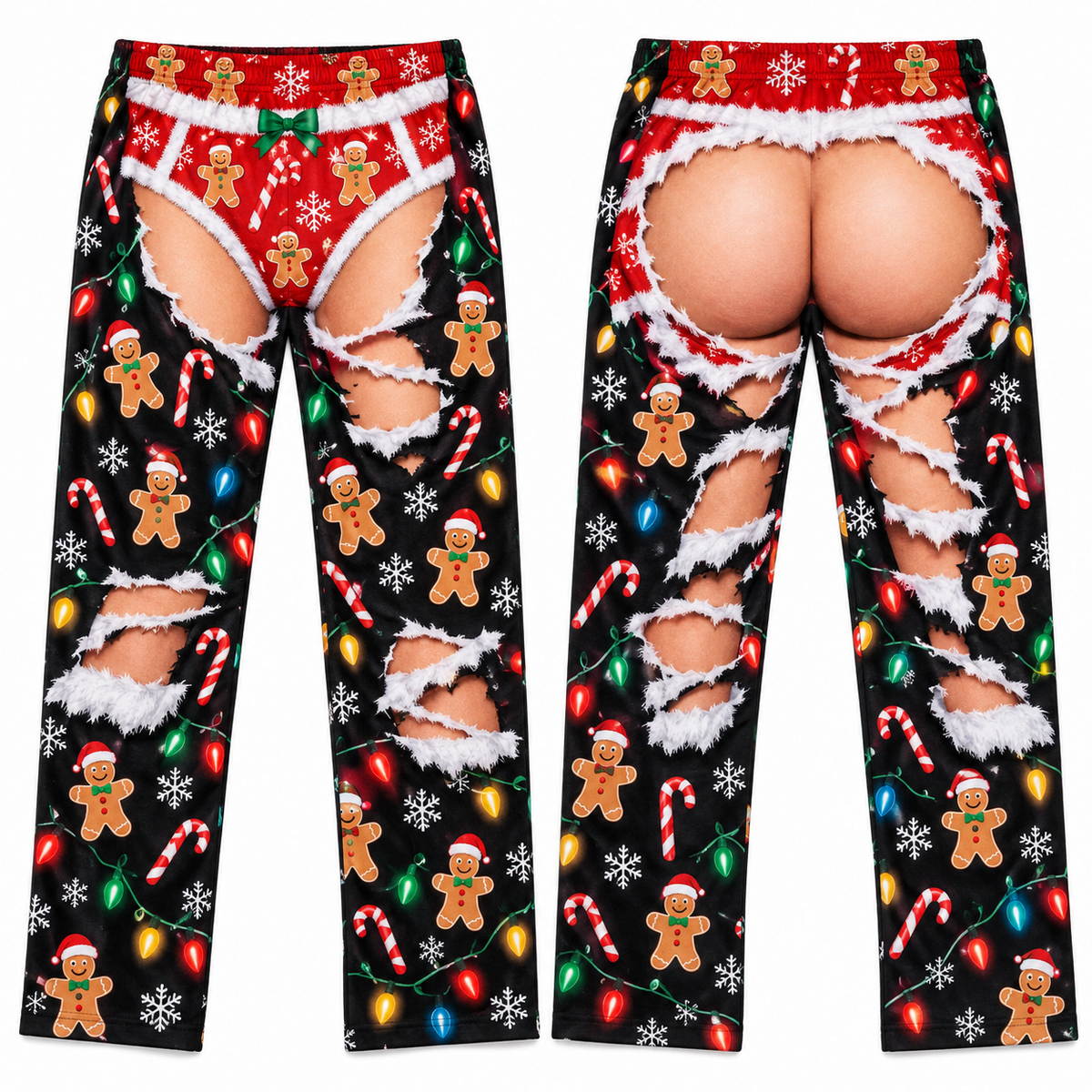 Funny Christmas Pajama Pants Novelty Ripped Graphic Lounge Bottoms
