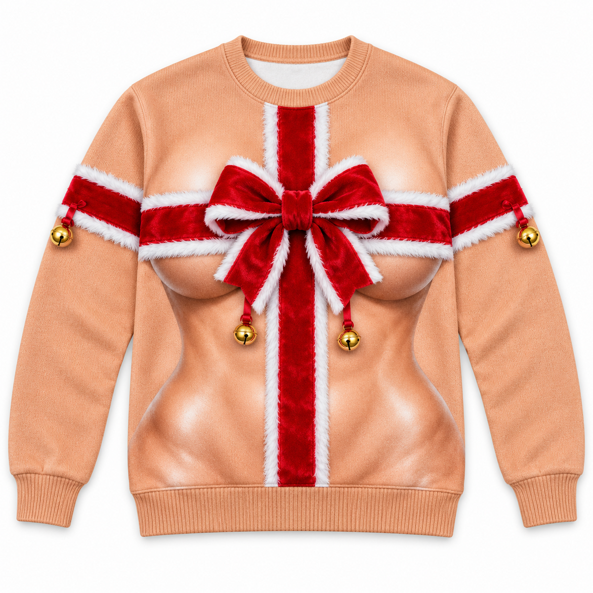 Funny Christmas Sweatshirt, Ribbon Bow Graphic Crewneck Pullover
