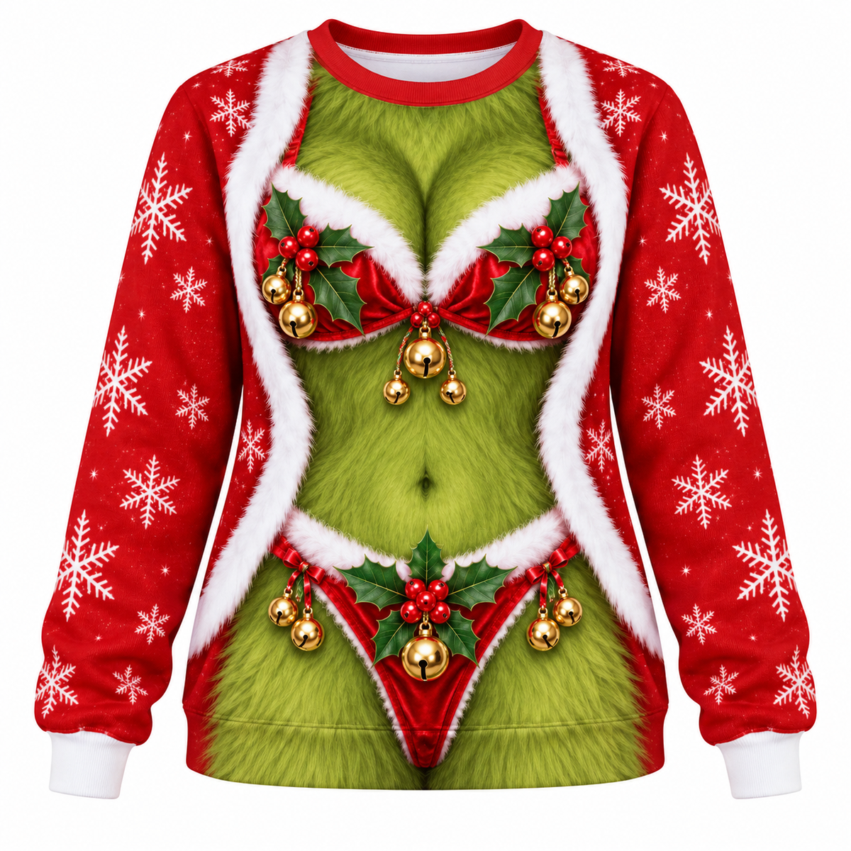 Funny Ugly Christmas Sweatshirt Faux Body Bikini Muscle Print Crewneck