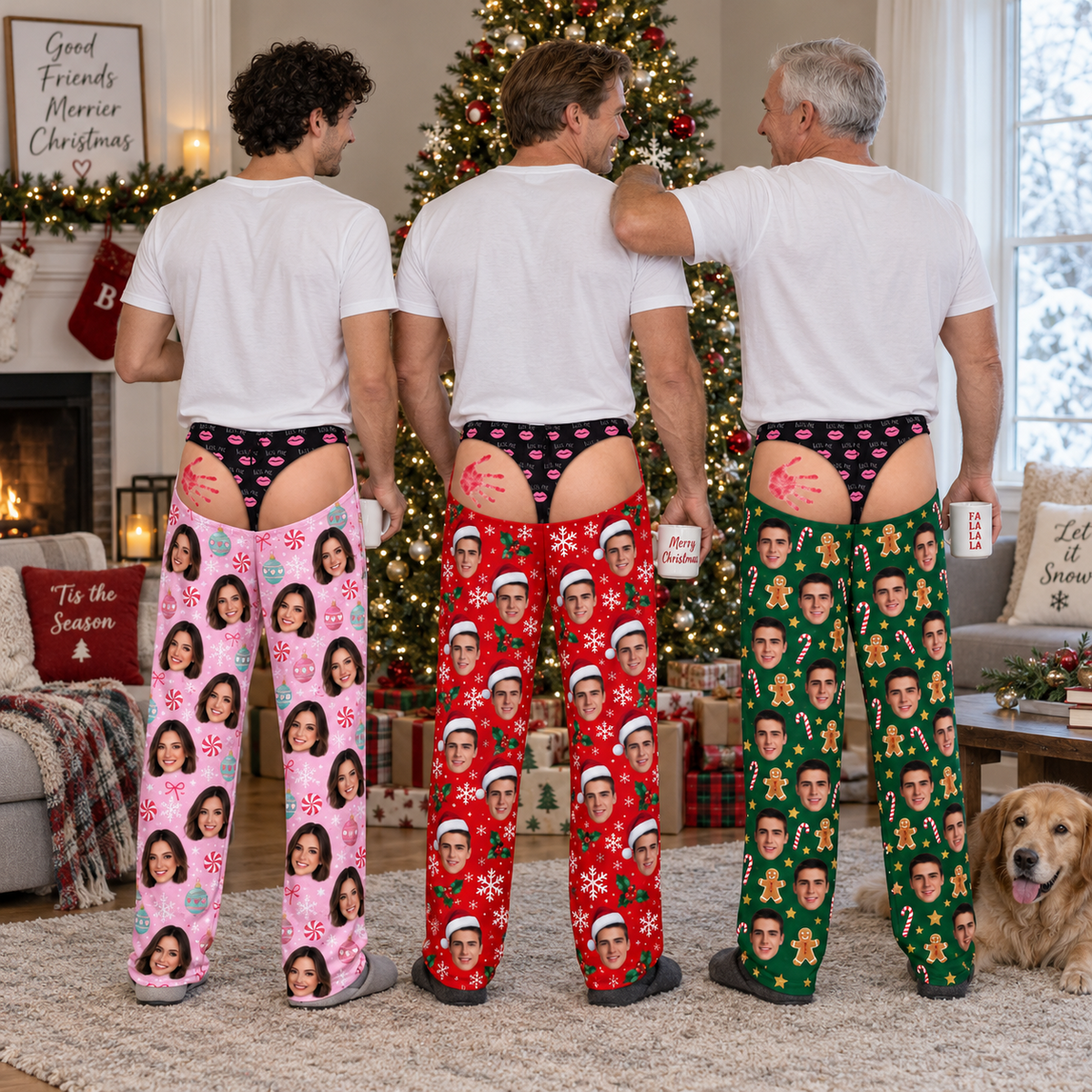 Men's Novelty Christmas Pajama Pants Funny Holiday Gag Loungewear