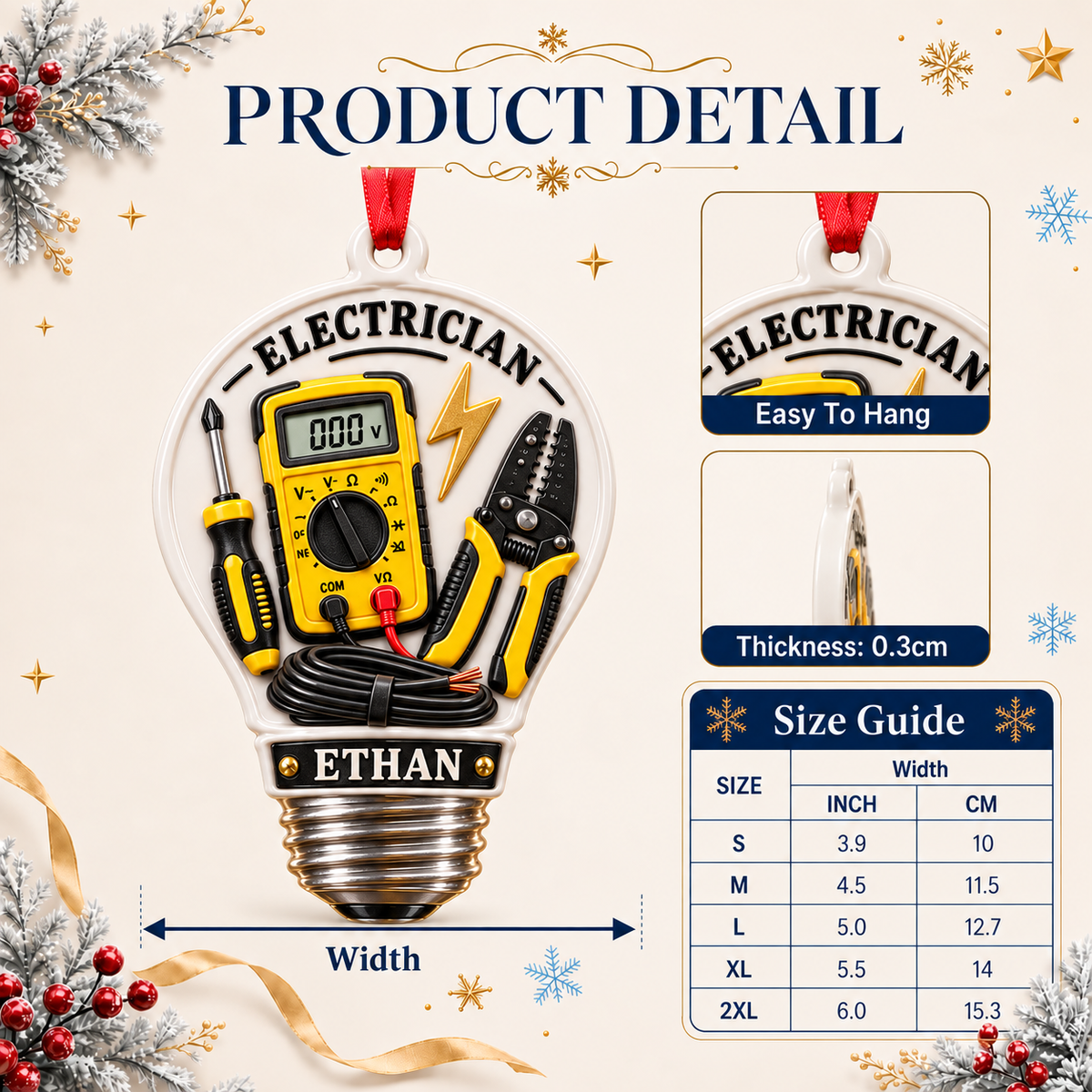 Electrician Light Bulb Shaped Multimeter Wire Tools Holiday Decor - 3D Relief Ornament
