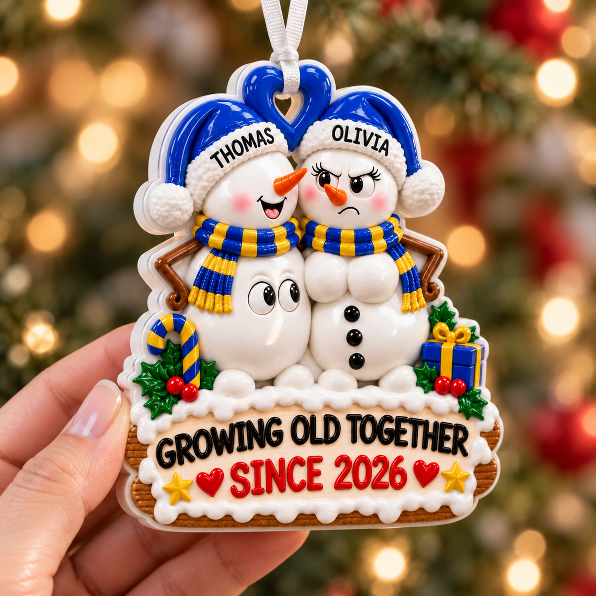 Growing Old Together Anniversary Holiday Keepsake, Winter Christmas Tree Decoration - 3D Relief Ornament