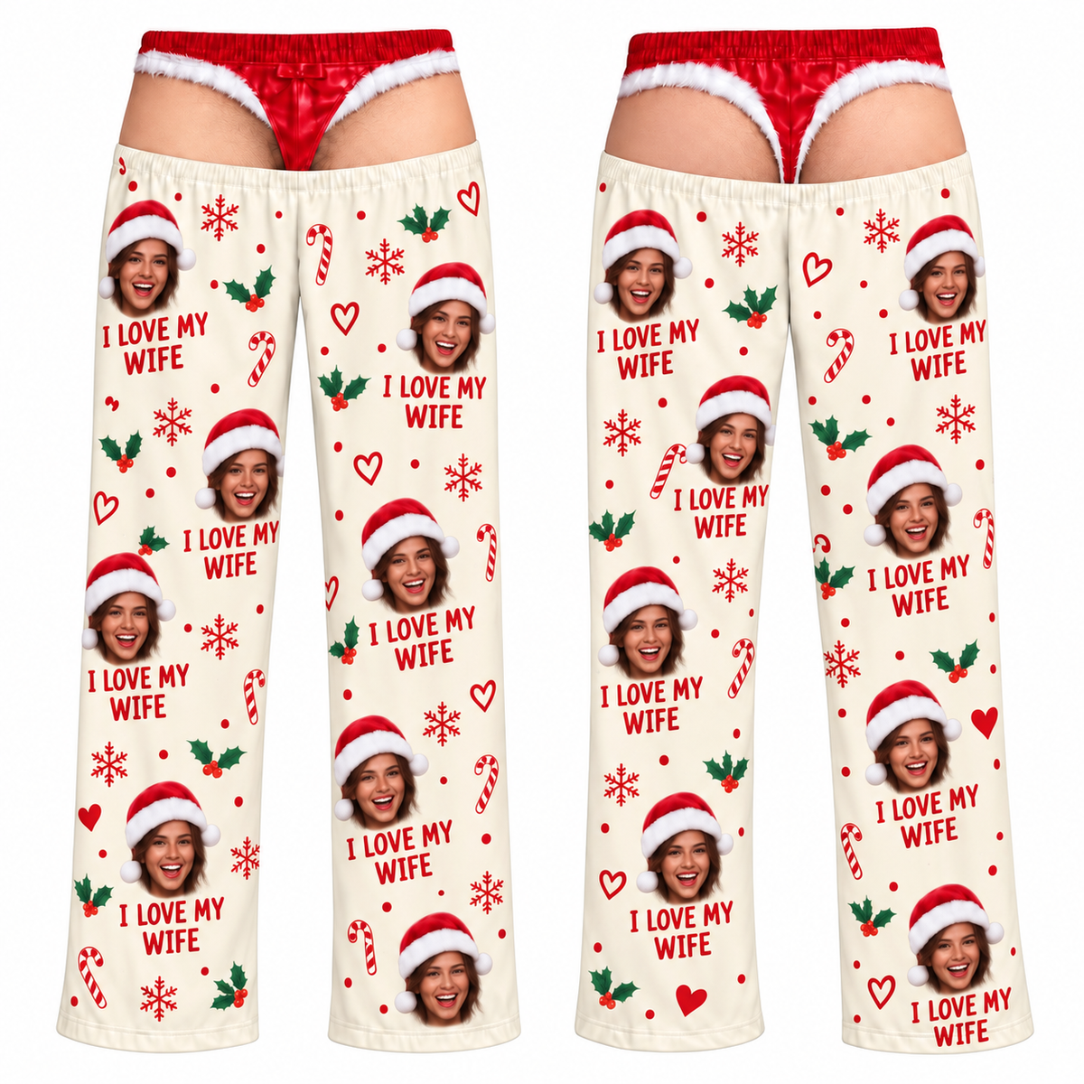 Christmas Pajama Pants Red Novelty Holiday Sleep Bottoms Wide Leg