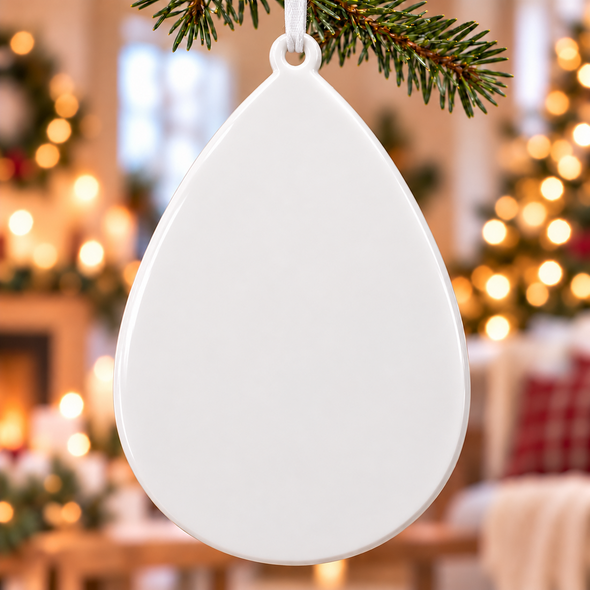 Acrylic Teardrop Christmas Tree Plaque with Gold Leaf Details - 3D Relief Ornament