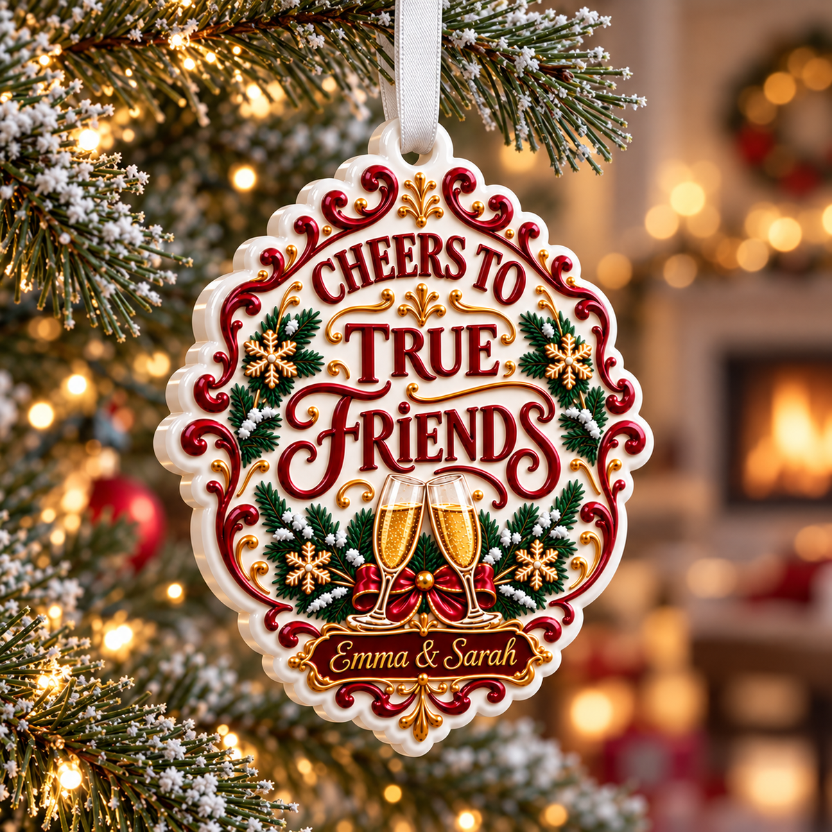 Cheers To True Friends Champagne Flutes Holiday Keepsake - 3D Relief Ornament