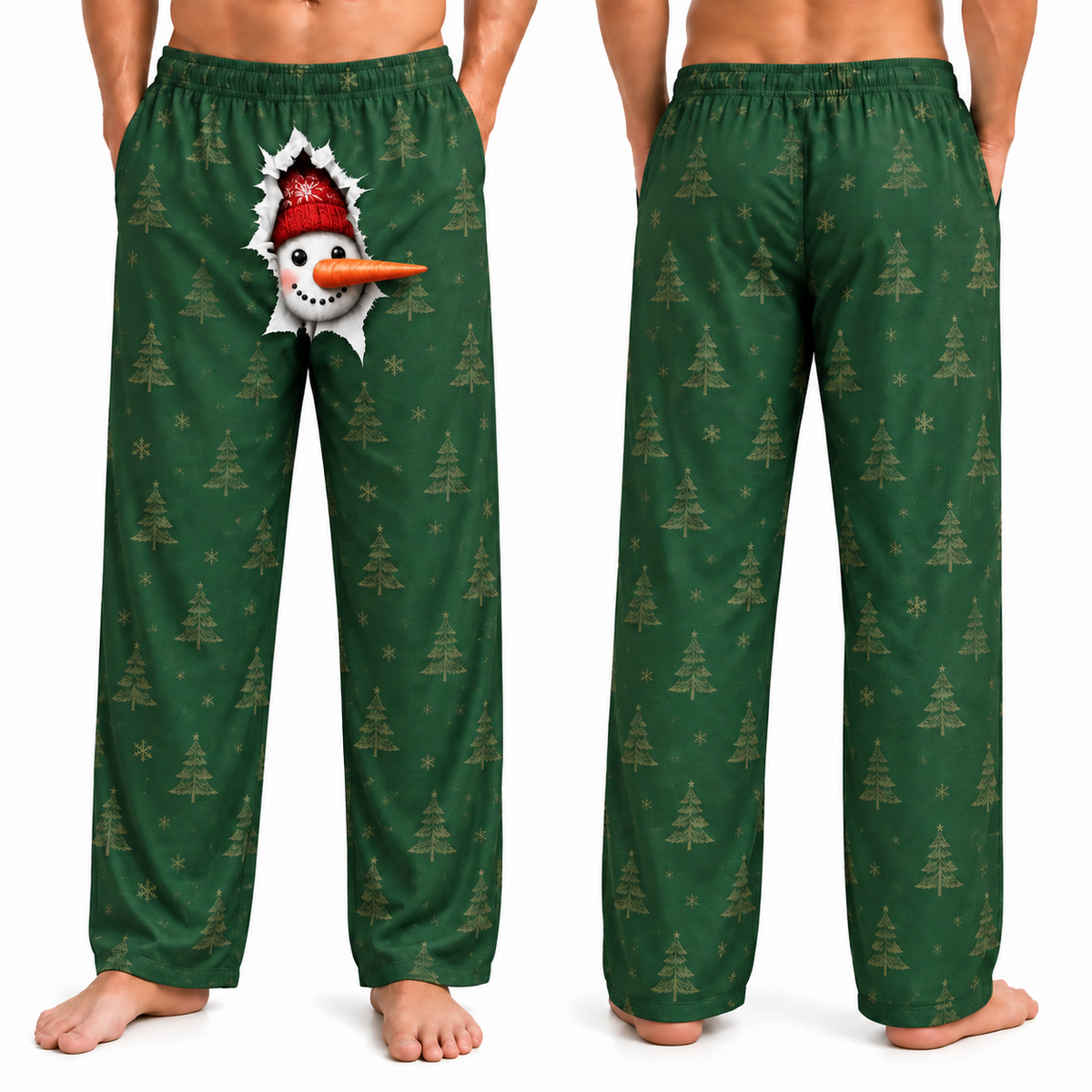 Mens Christmas Pajama Pants Red Plaid 3D Reindeer Nose Holiday Bottoms