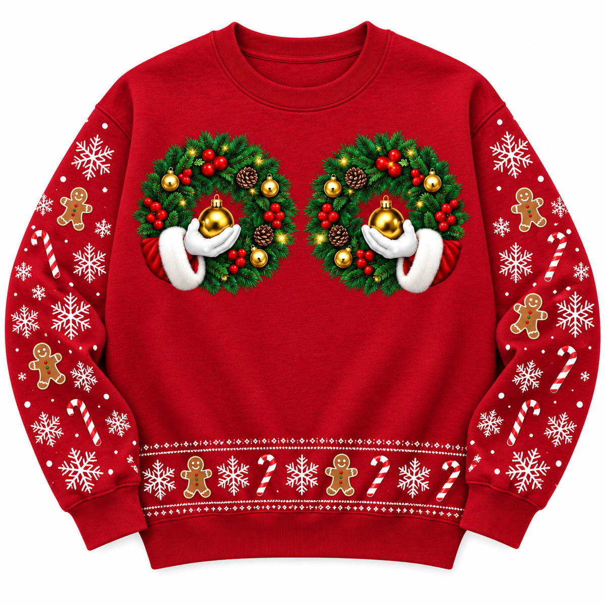 Christmas Sweatshirt with Funny Wreath Ornaments Holiday Crewneck