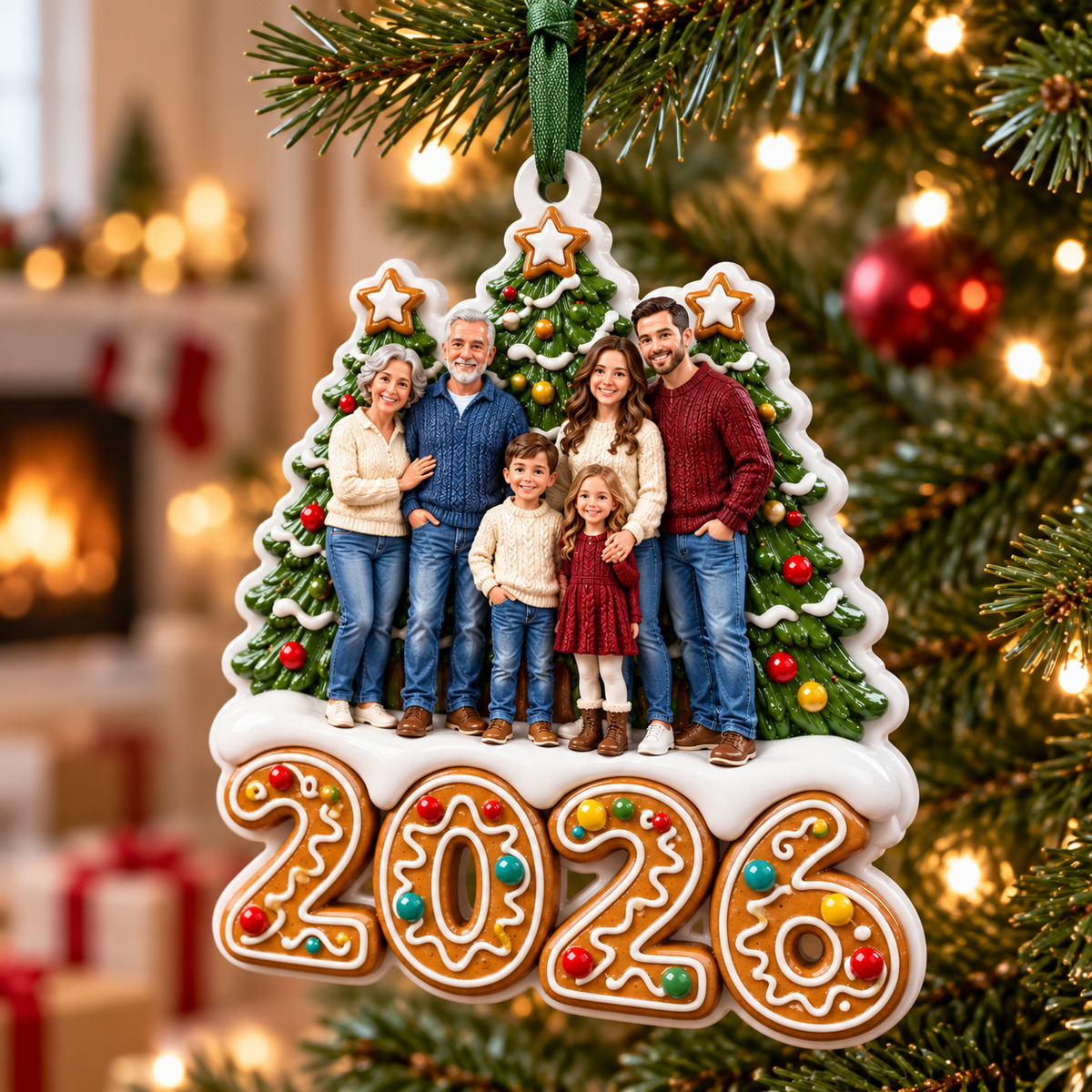 Family Christmas Tree Gingerbread 2026 Year Hanging Keepsake - 3D Relief Ornament