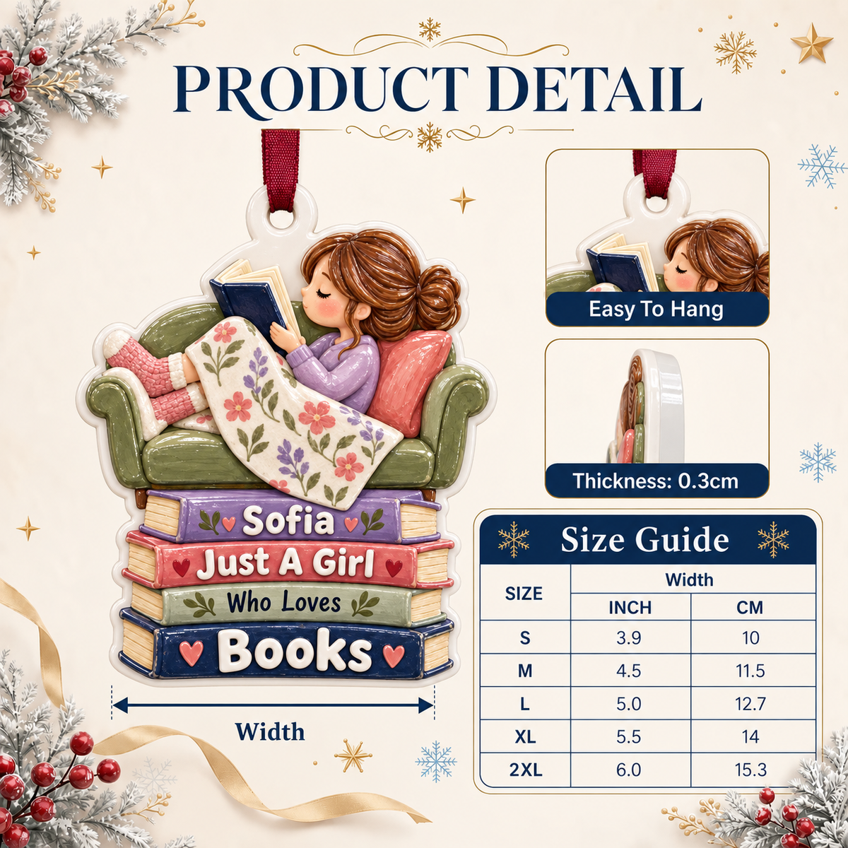 Just A Girl Who Love Books Acrylic Hanging Decor - 3D Relief Ornament