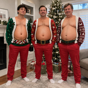 Funny Ugly Christmas Sweatshirt Fake Bare Chest Belly Graphic Crewneck