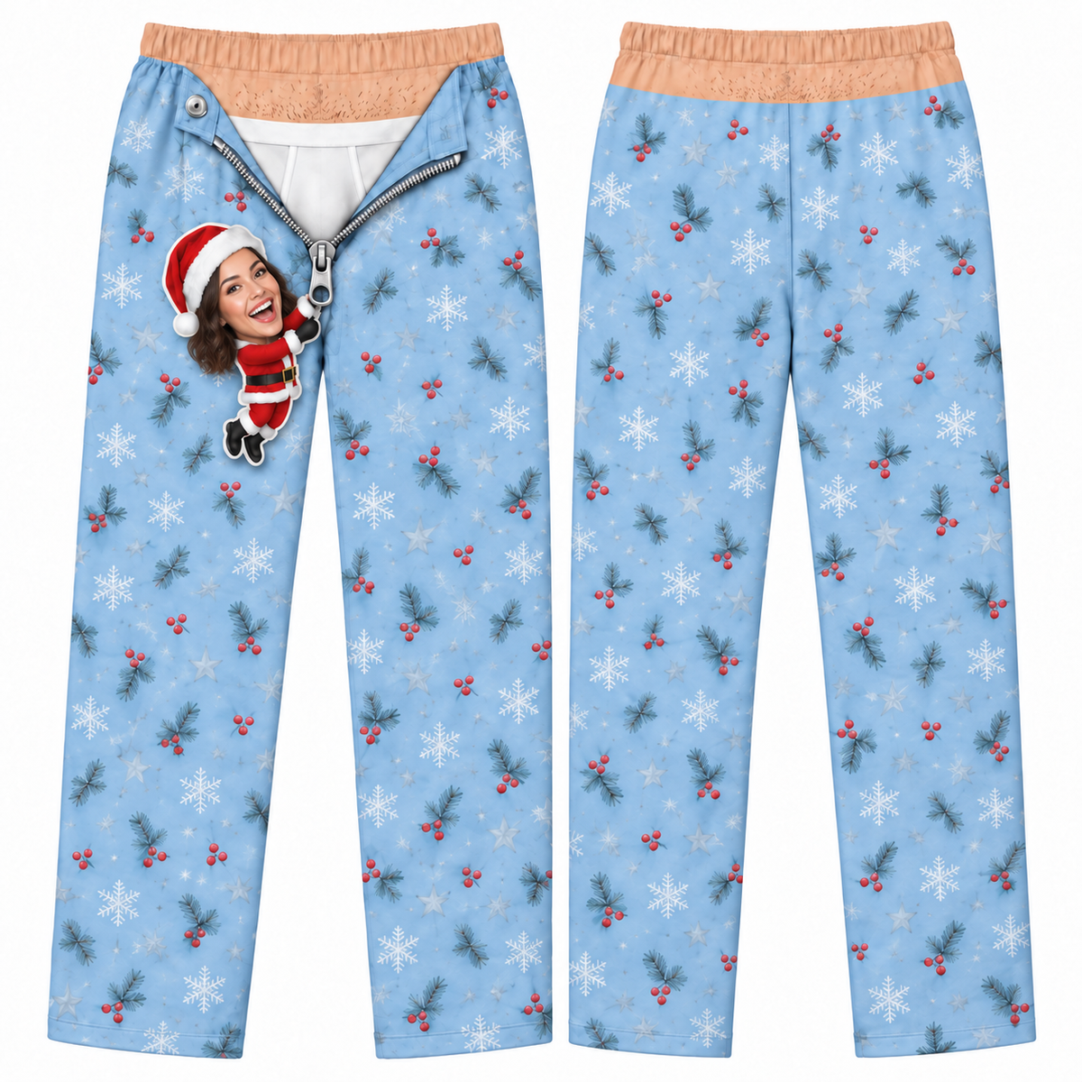 Mens Christmas Pajama Pants Novelty Zipper Print Holiday Loungewear