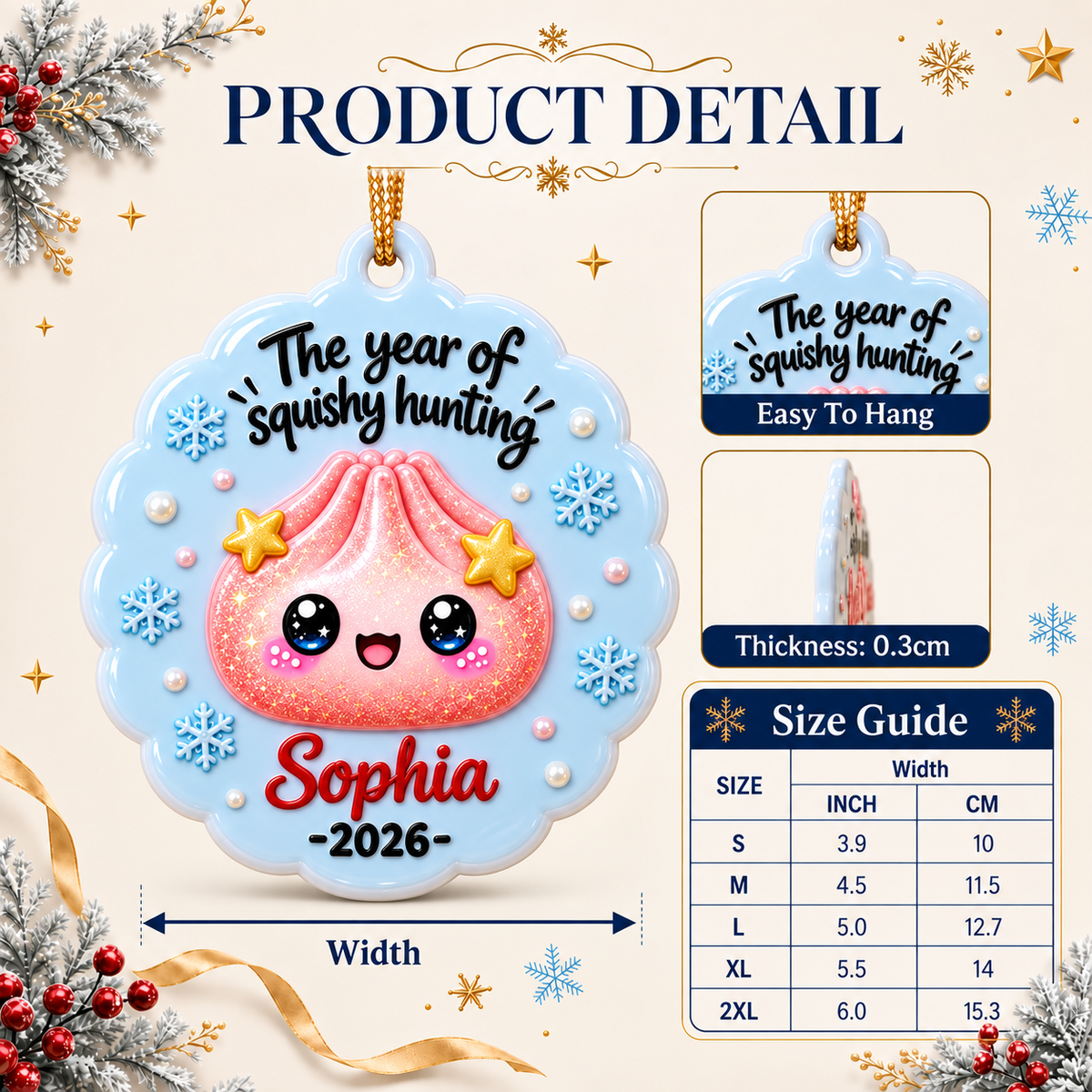 Holiday Tree Hanging Medallion, Squishy Toy Dumpling Theme in Scalloped Blue - 3D Relief Ornament