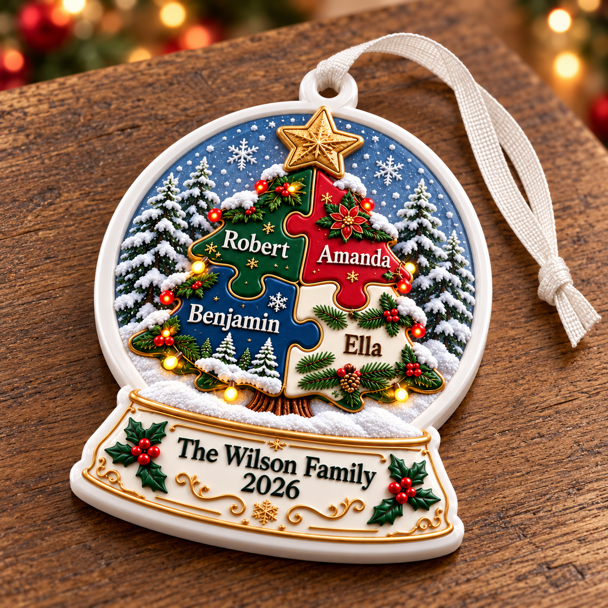 Snow Globe Shaped Holiday Tree Hanging Decor in Glossy White Finish - 3D Relief Ornament