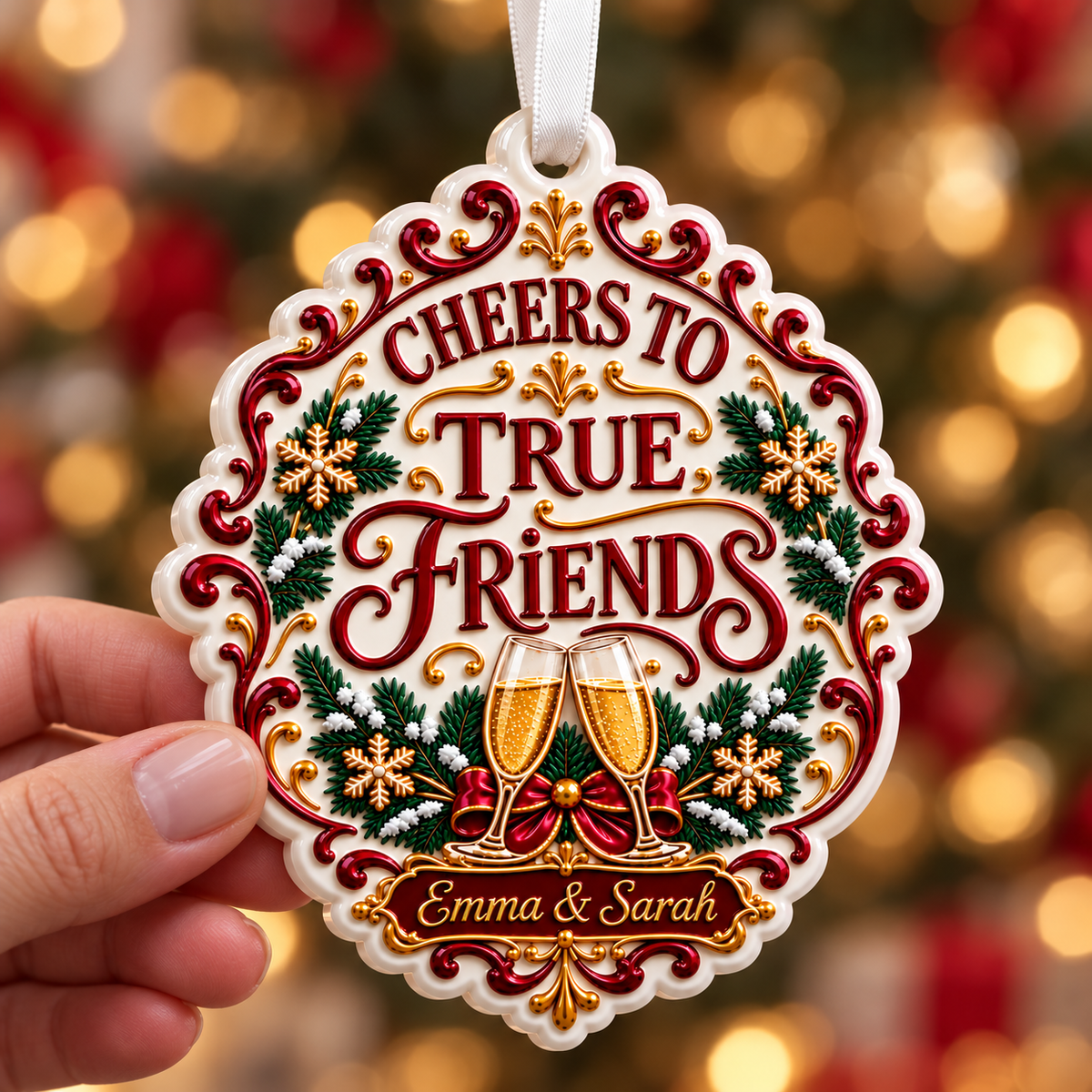 Cheers To True Friends Champagne Flutes Holiday Keepsake - 3D Relief Ornament