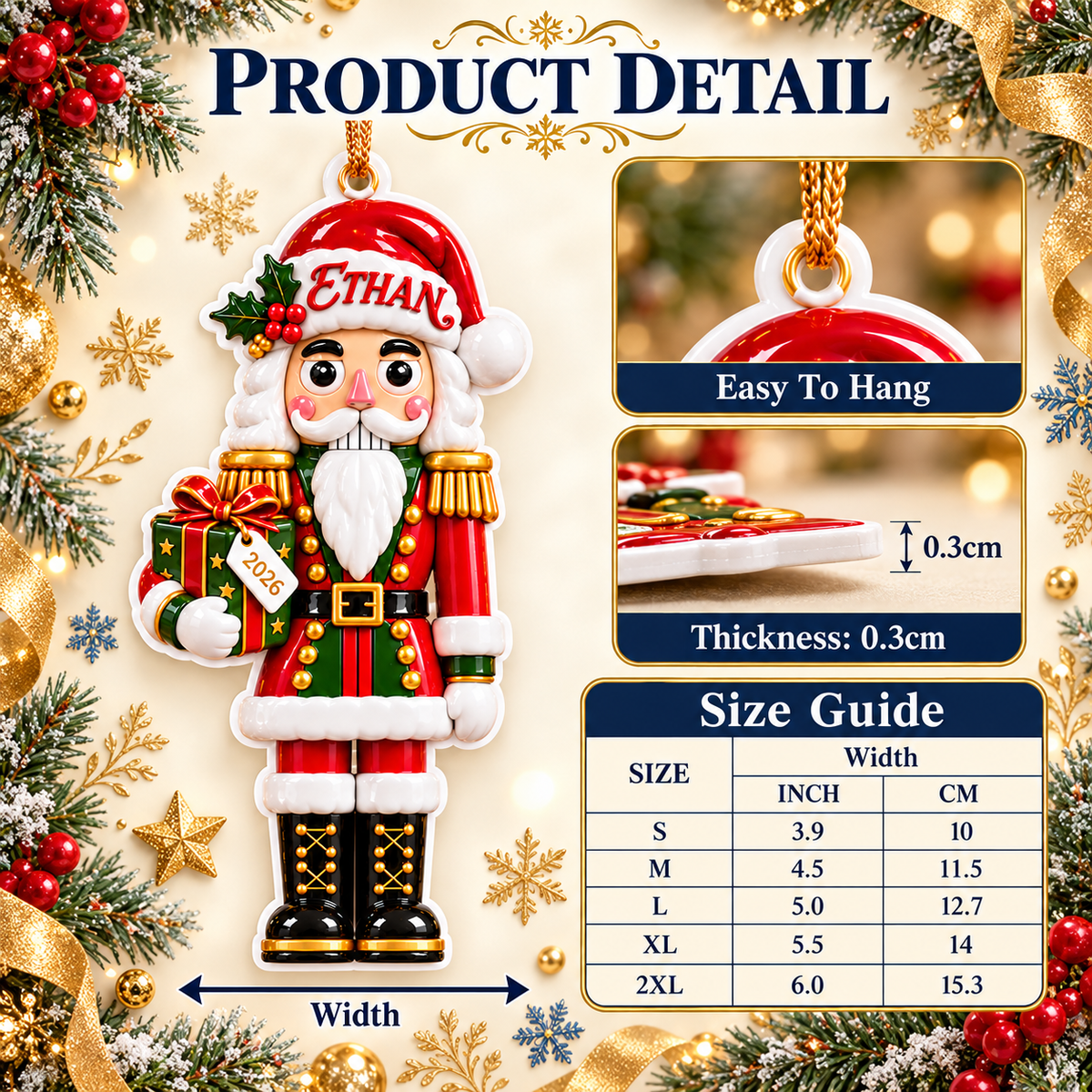 Nutcracker Soldier Holding Gift Box Acrylic Hanging Holiday Decor - 3D Relief Ornament