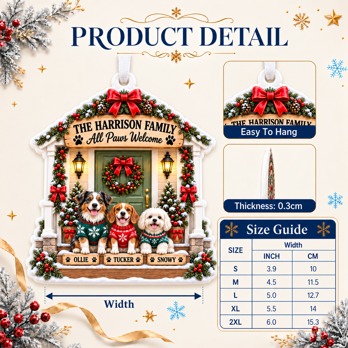 Christmas Front Porch Dogs Holiday Tree Hanging Plaque - 3D Relief Ornament