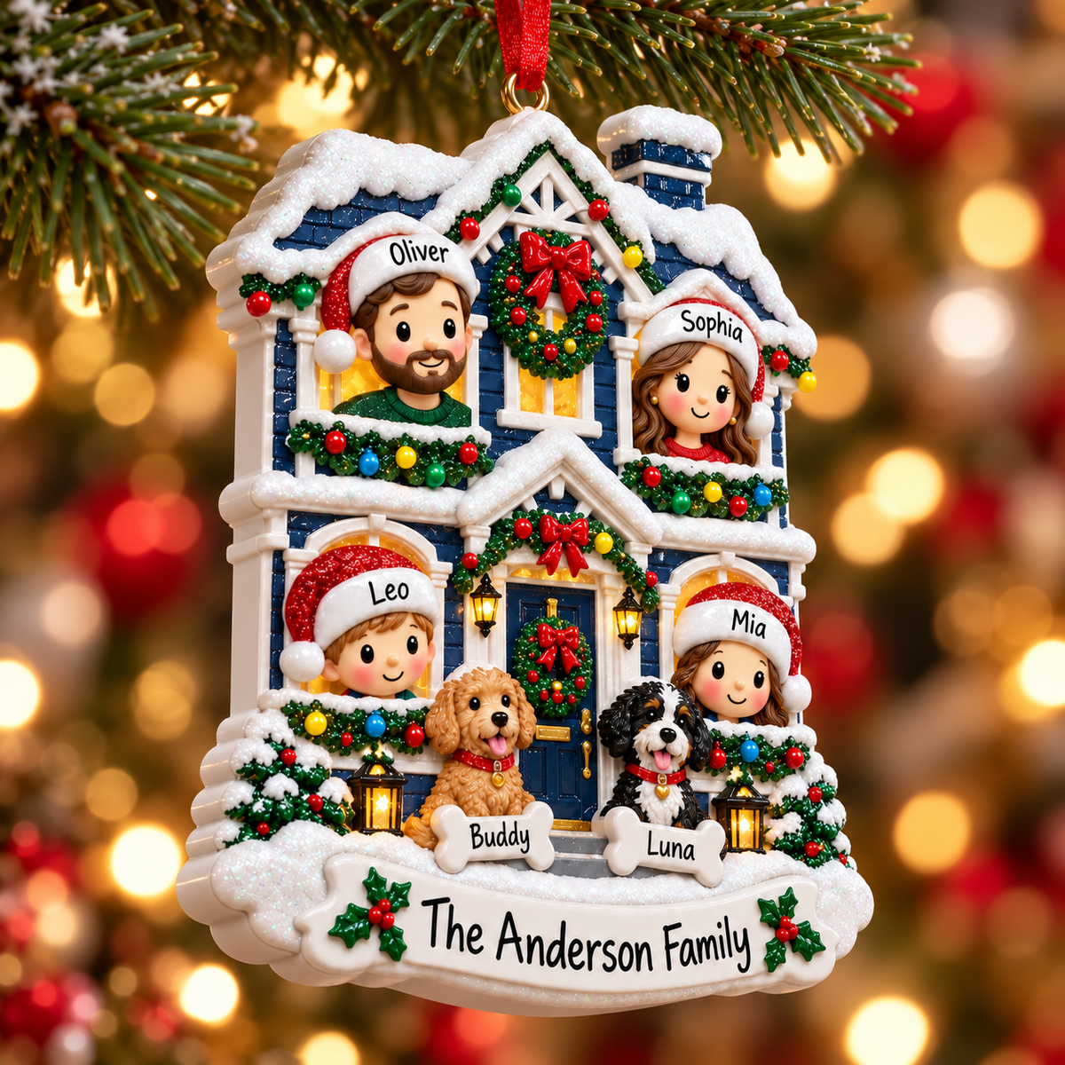 Blank White House Shape Christmas Tree Hanging Plaque with Chimney - 3D Relief Ornament