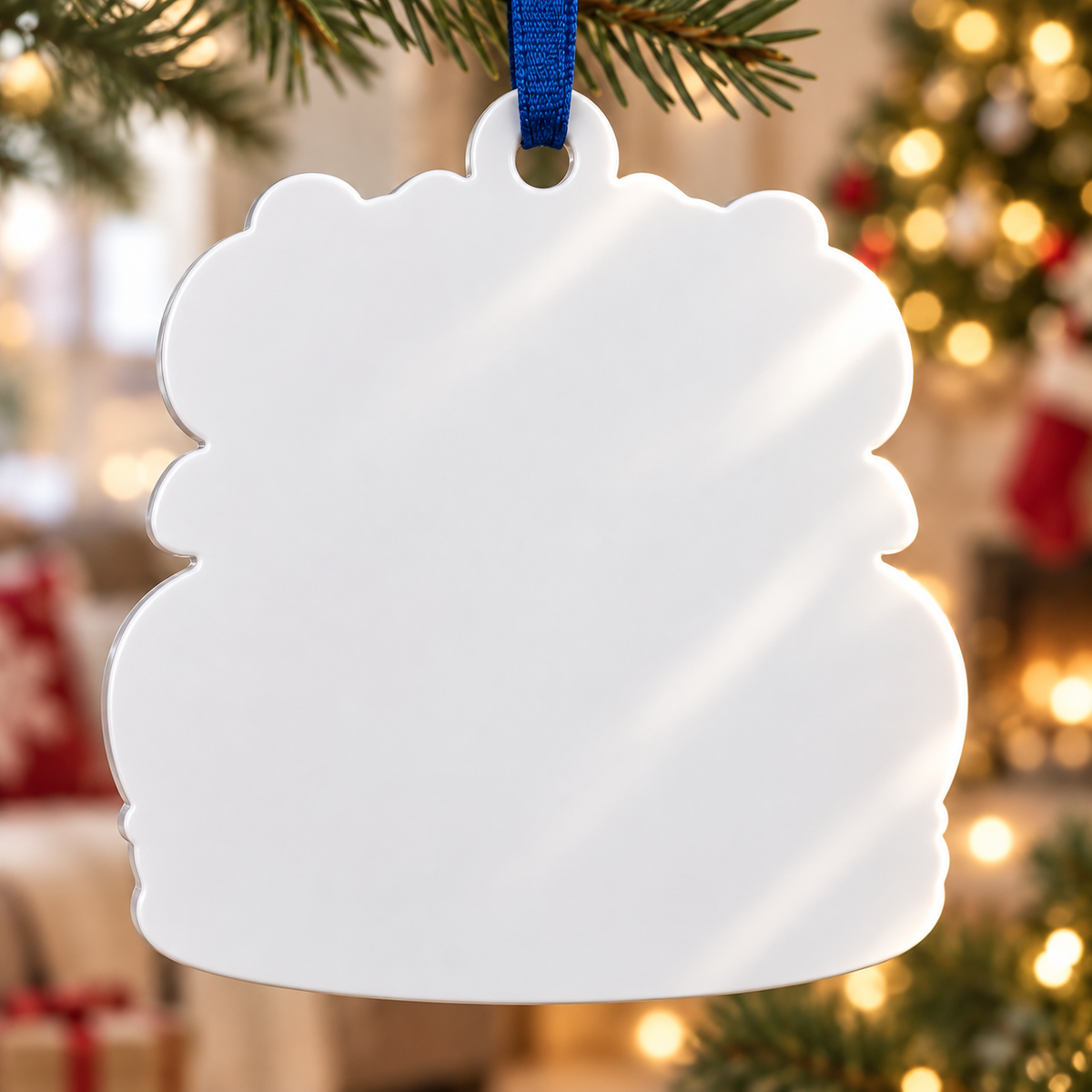 Blue Football Jersey Helmet and Ball Holiday Tree Hanging Decor with String Lights - 3D Relief Ornament