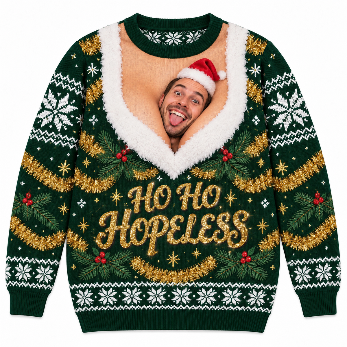 Ugly Christmas Sweatshirt HoHo Hopeless Holiday Graphic Crewneck