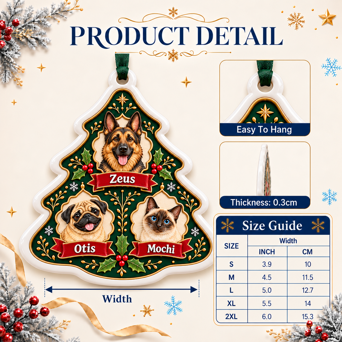 Christmas Tree Shaped Multi Pet Dog and Cat Ceramic Plaque - 3D Relief Ornament