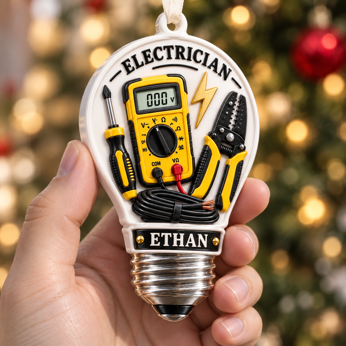 Electrician Light Bulb Shaped Multimeter Wire Tools Holiday Decor - 3D Relief Ornament