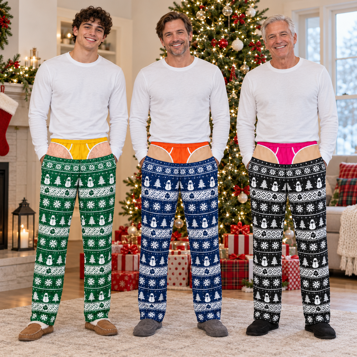 Christmas Pajama Pants with Faux Underwear Gag Print Lounge Bottoms