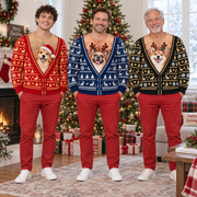 Dog Christmas Sweatshirt Funny Faux Cardigan Holiday Graphic Pullover