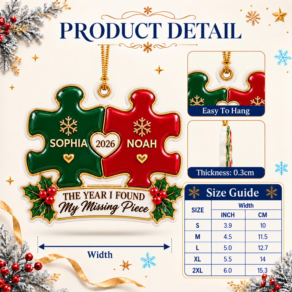 Interlocking Puzzle Christmas Keepsake, The Year I Found My Missing Piece - 3D Relief Ornament