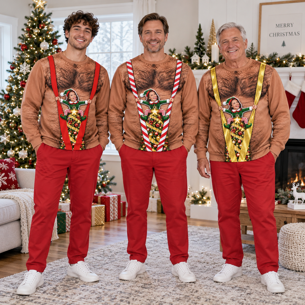 Funny Christmas Sweatshirt, Hairy Chest Elf Graphic Holiday Pullover