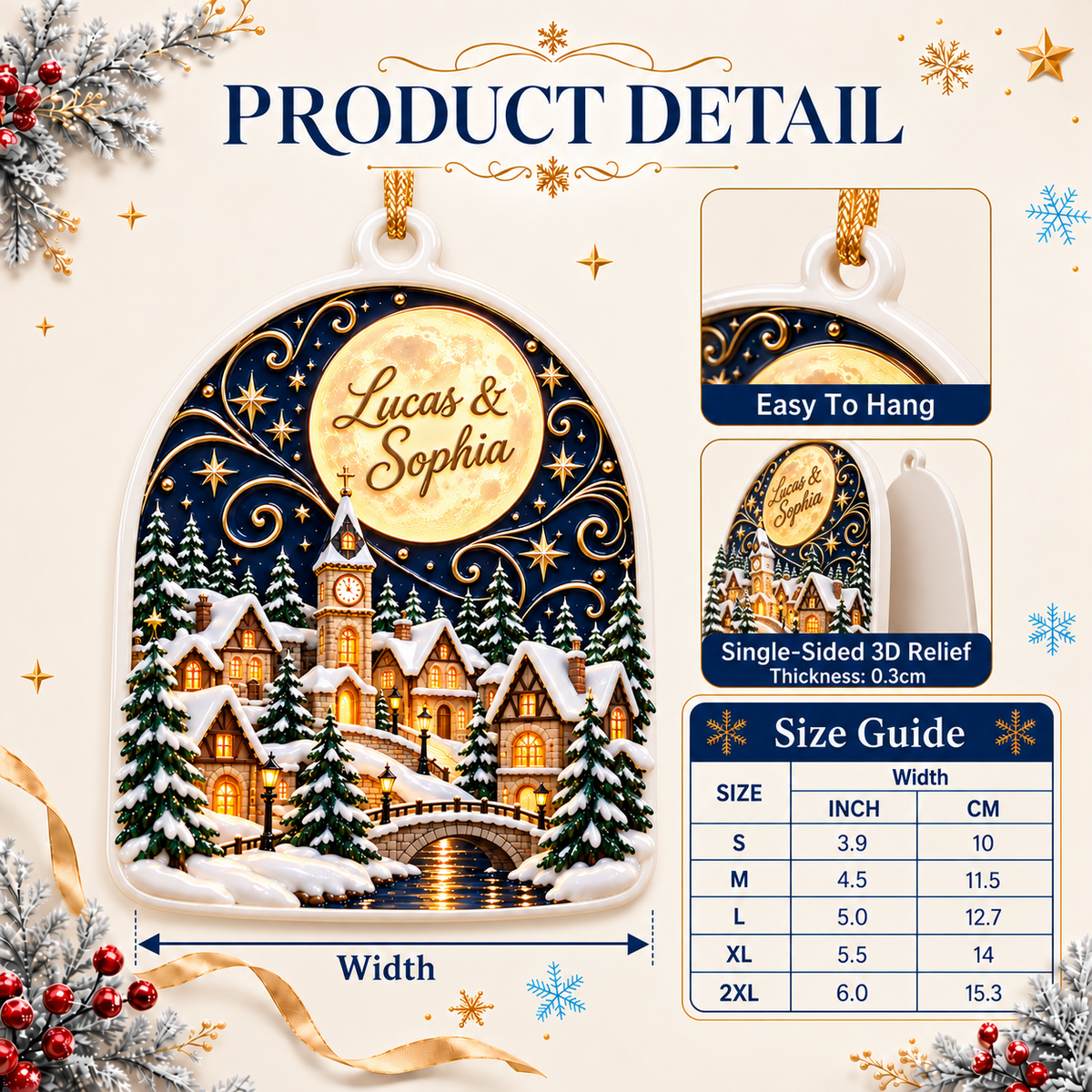 Winter Village Night Scene Arch Acrylic Holiday Hanging Keepsake - 3D Relief Ornament