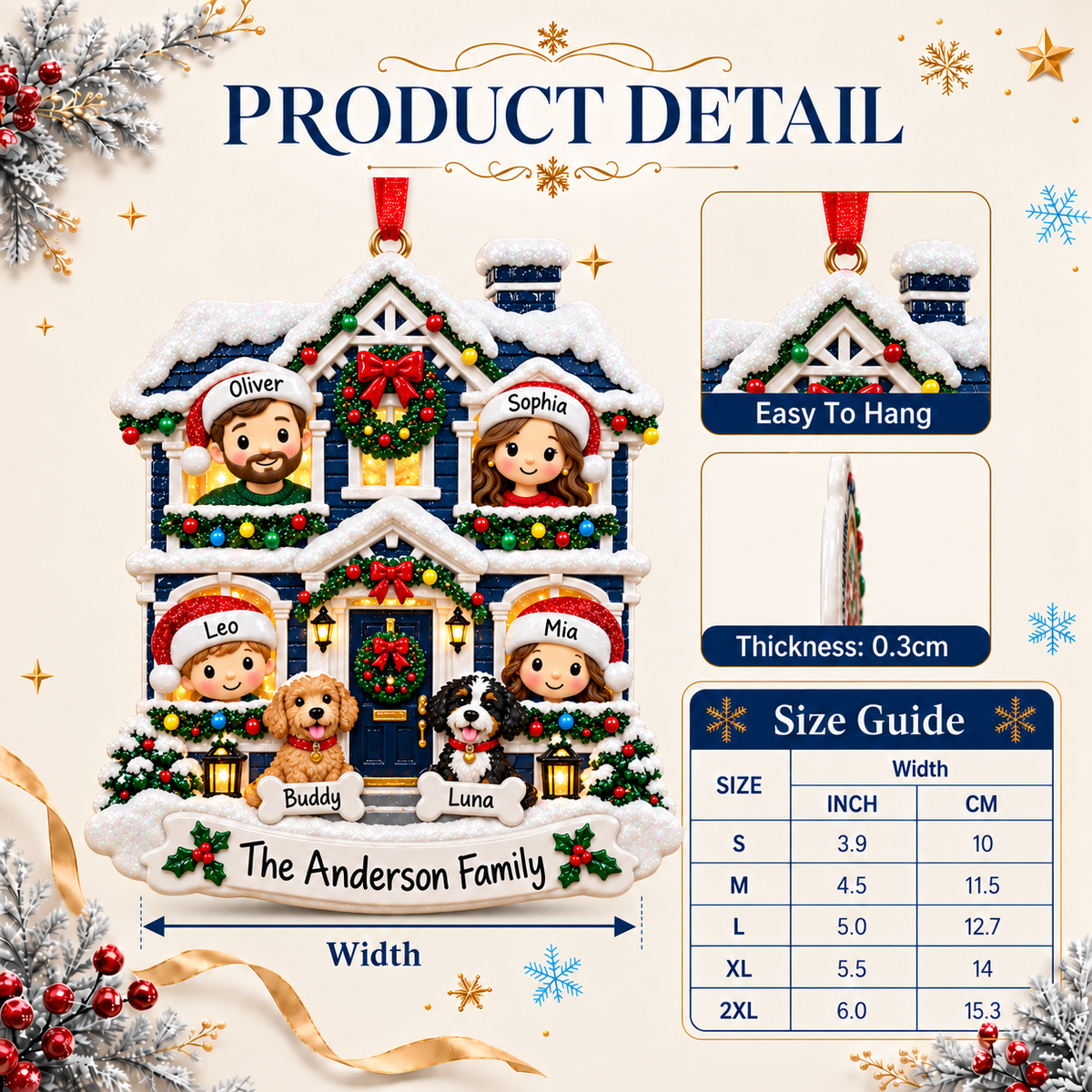 Blank White House Shape Christmas Tree Hanging Plaque with Chimney - 3D Relief Ornament