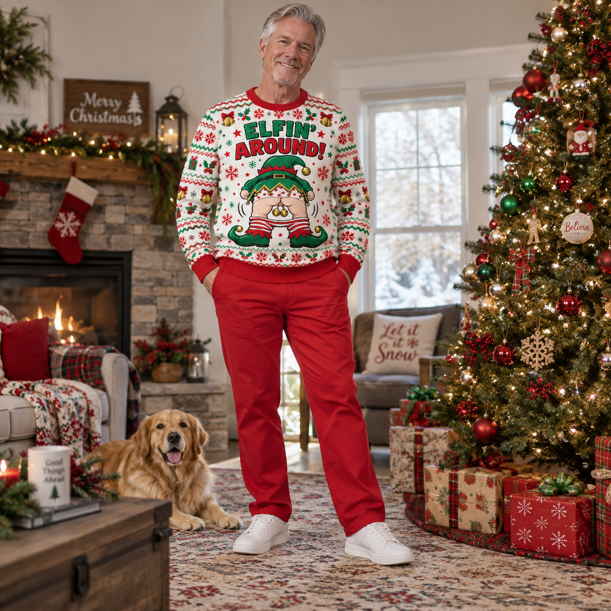 Funny Christmas Sweatshirt Cheeky Jingle Bell Holiday Graphic Crewneck