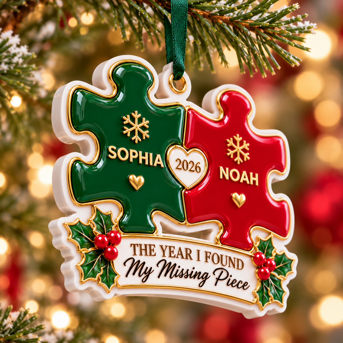 Interlocking Puzzle Christmas Keepsake, The Year I Found My Missing Piece - 3D Relief Ornament