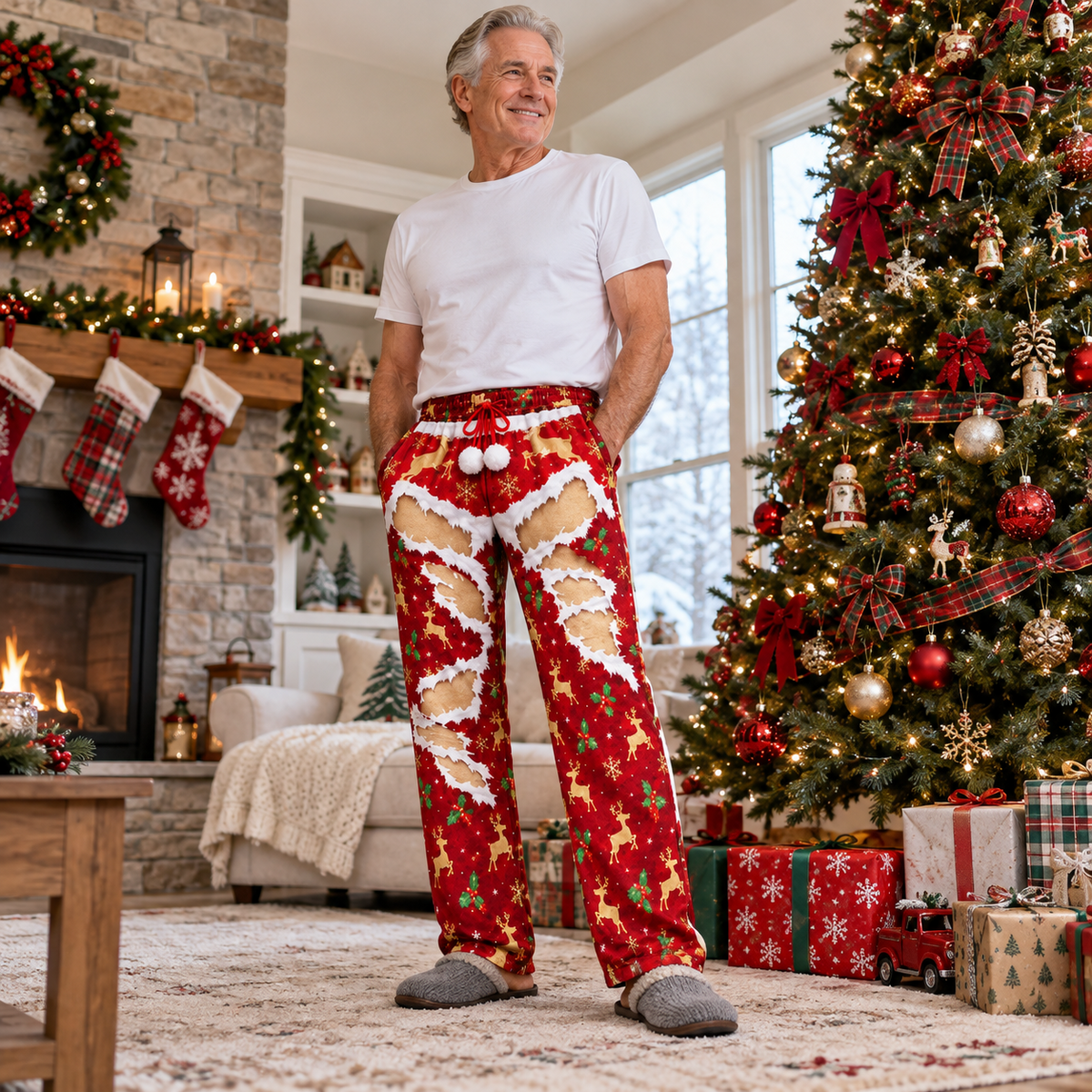Funny Christmas Pajama Pants Novelty Ripped Graphic Lounge Bottoms