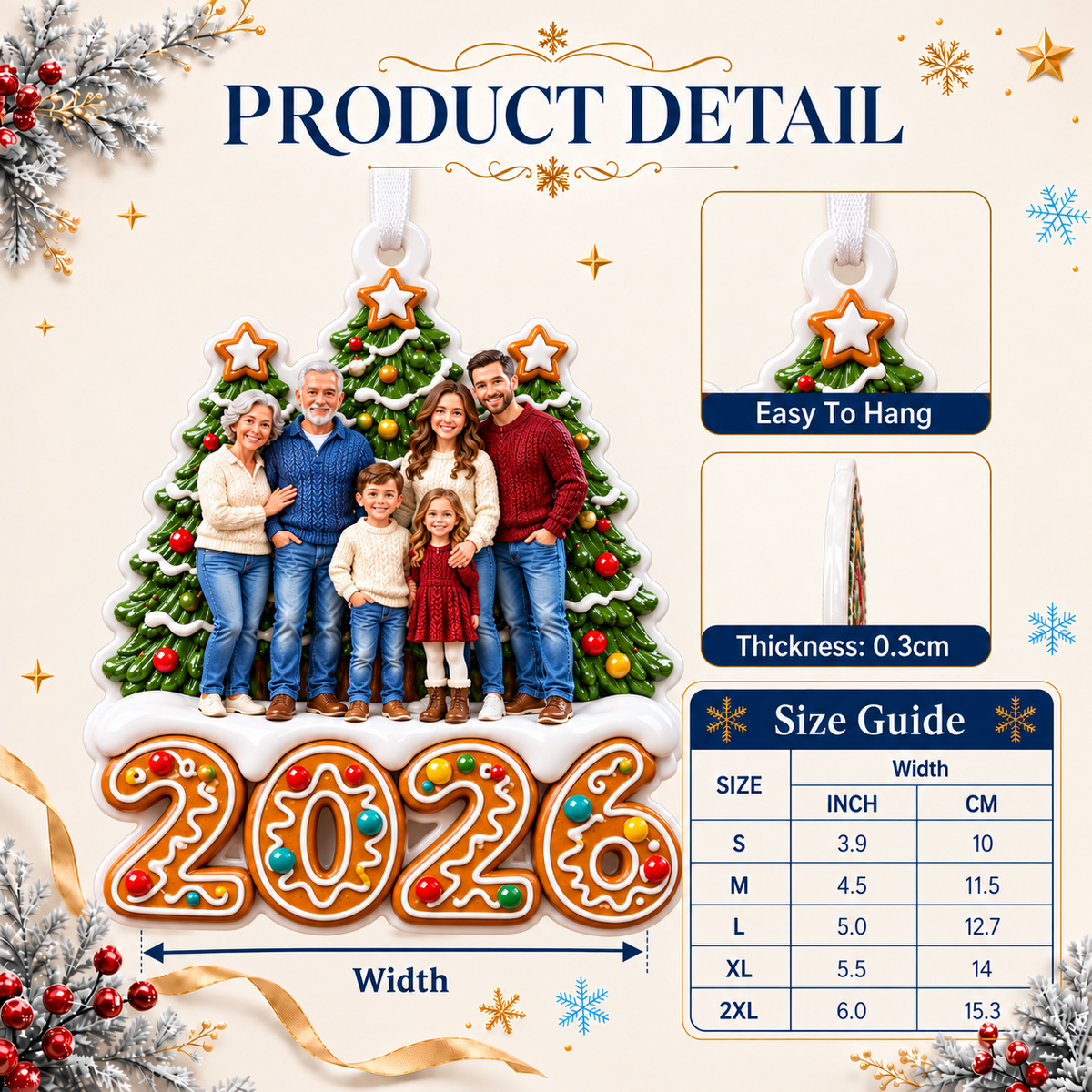 Family Christmas Tree Gingerbread 2026 Year Hanging Keepsake - 3D Relief Ornament